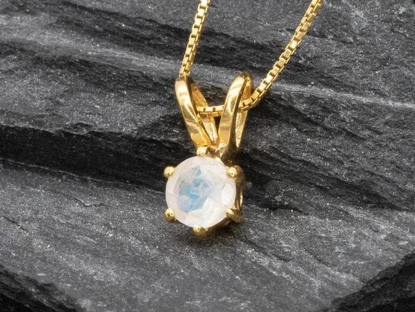 Gold Moonstone Pendant - Rainbow Moonstone Necklace - Gold Dainty Pendant