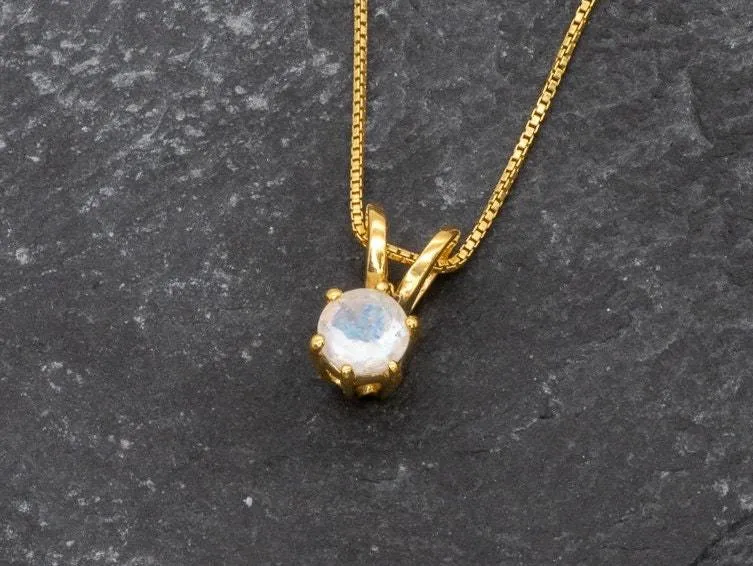 Gold Moonstone Pendant - Rainbow Moonstone Necklace - Gold Dainty Pendant