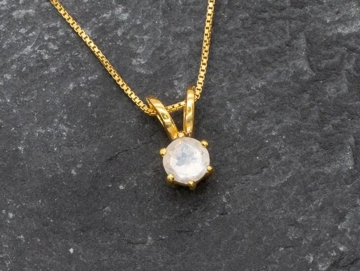 Gold Moonstone Pendant - Rainbow Moonstone Necklace - Gold Dainty Pendant