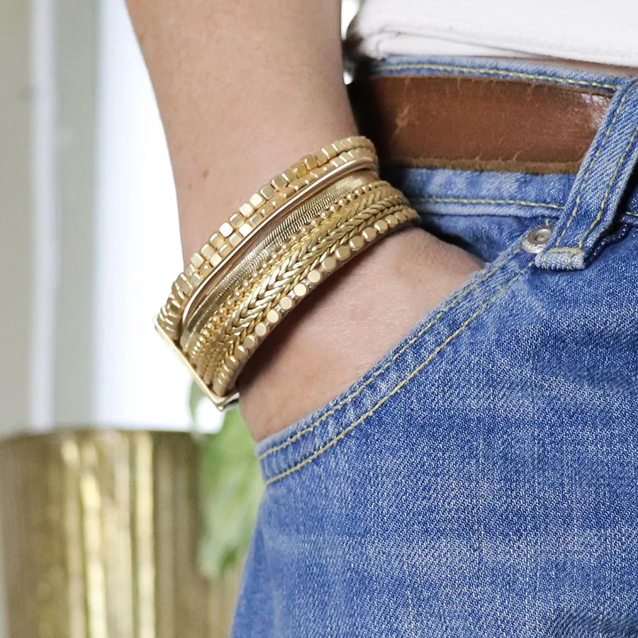 Gold Multi Strand Chain & Bead Bracelet