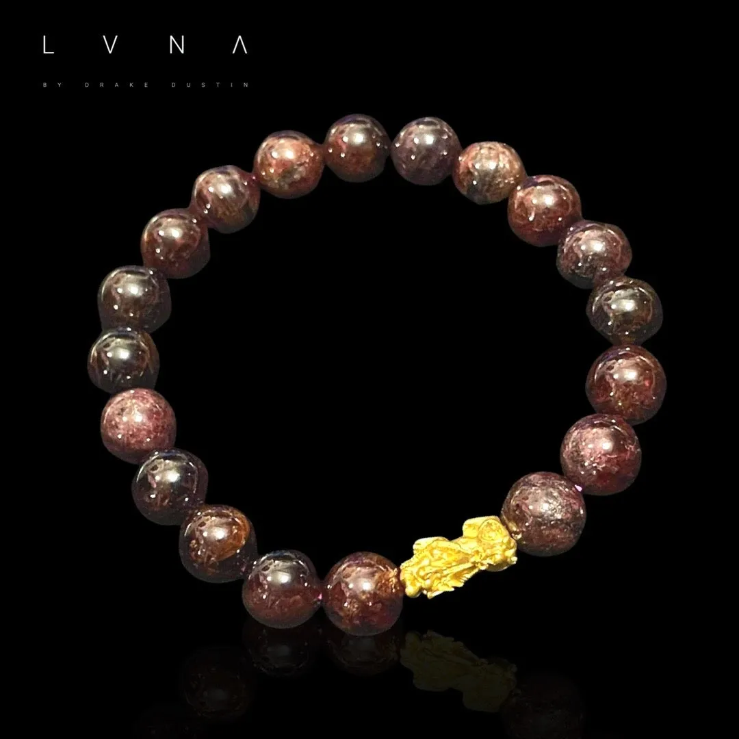 GOLD PIYAO | 24K Lucky Piyao Red Garnet Gemstone Bracelet