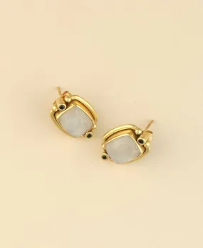 Gold-Plated Earrings with Moonstone and Black Spinel Beads