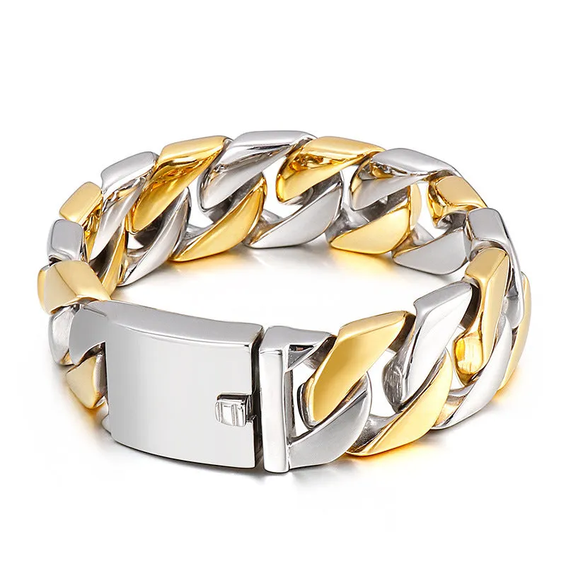 Gold-Plated Hip-Hop Style Titanium Steel Men's Bracelet with Thick Buckle