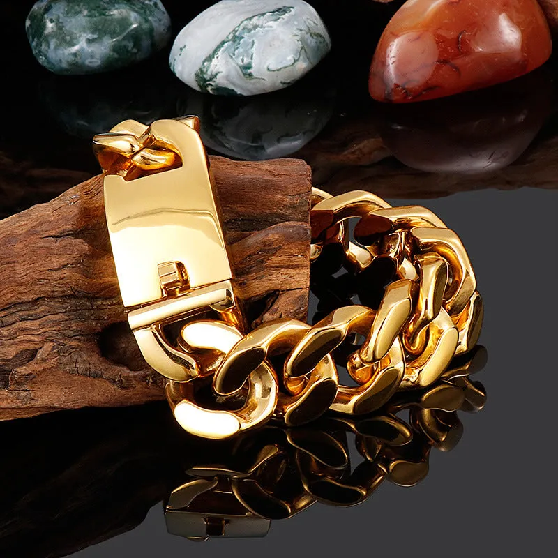 Gold-Plated Hip-Hop Style Titanium Steel Men's Bracelet with Thick Buckle