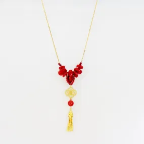 Gold Red Coral Tassel Necklace