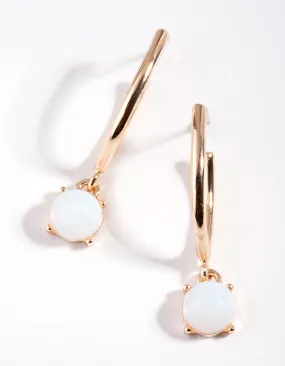 Gold Reflective Moonstone Hoop Drop Earrings