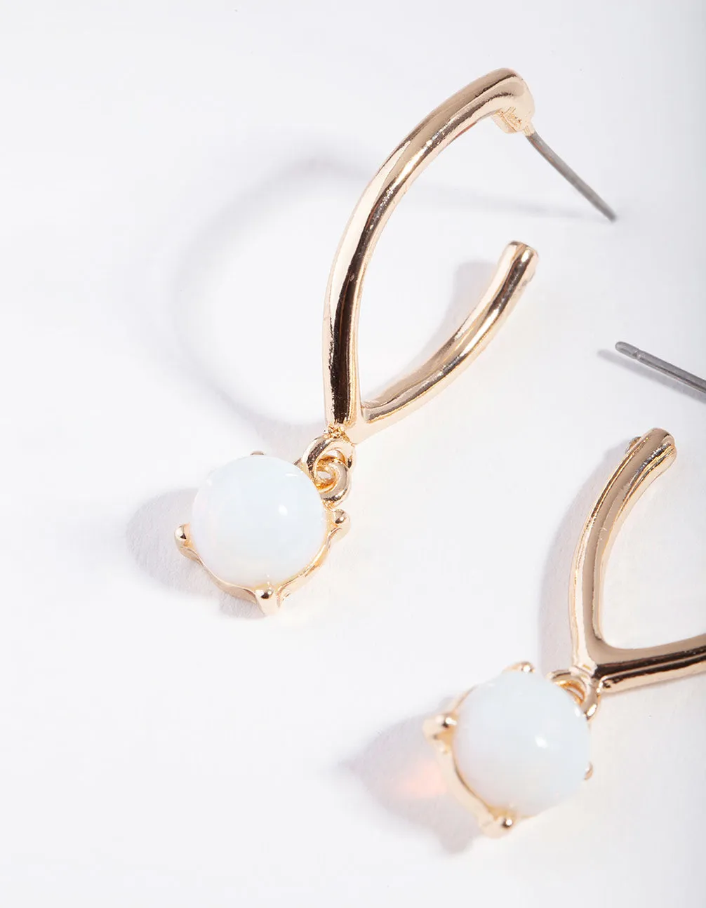 Gold Reflective Moonstone Hoop Drop Earrings