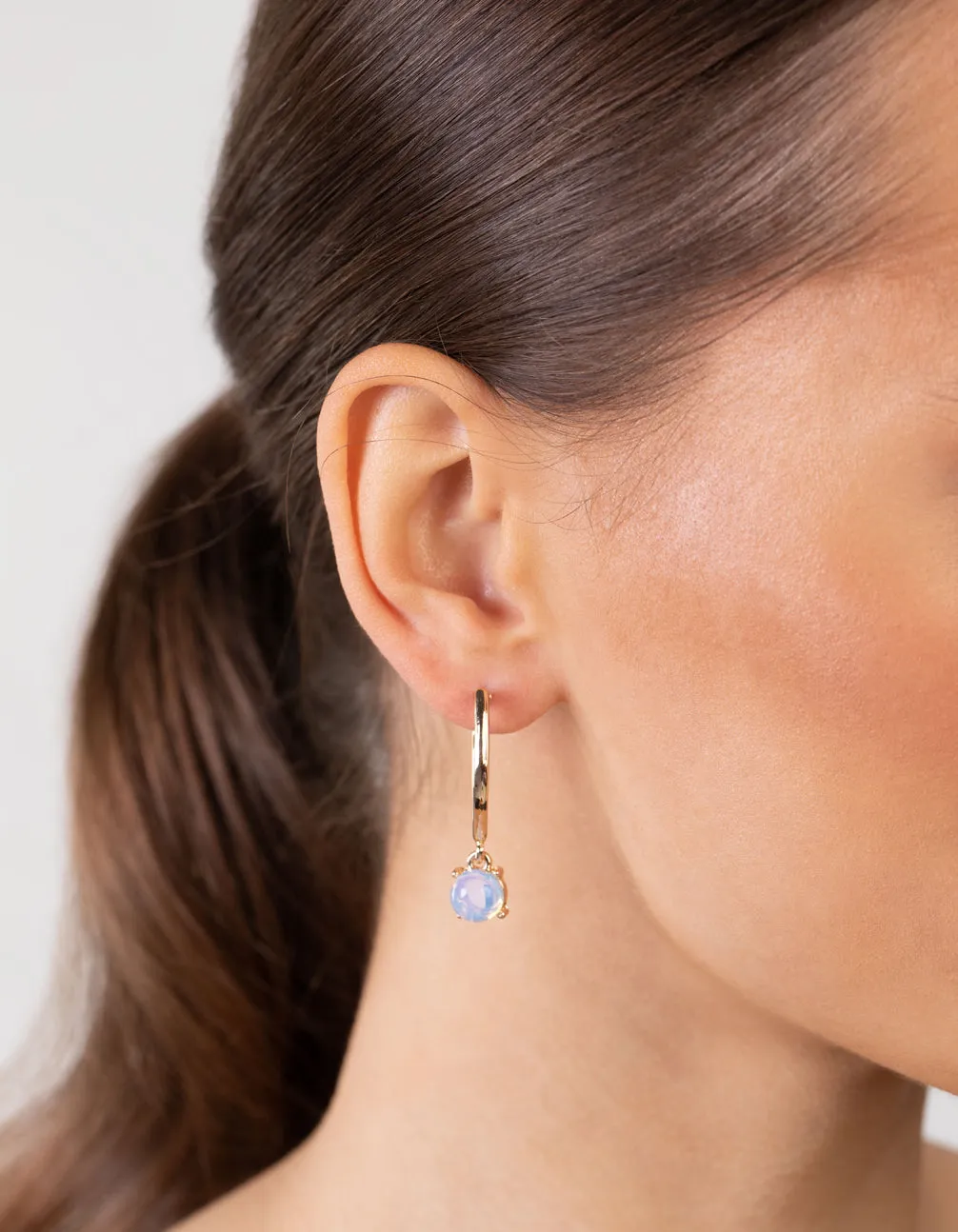 Gold Reflective Moonstone Hoop Drop Earrings