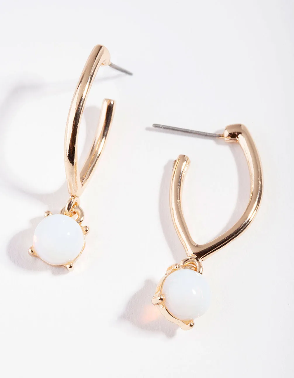 Gold Reflective Moonstone Hoop Drop Earrings