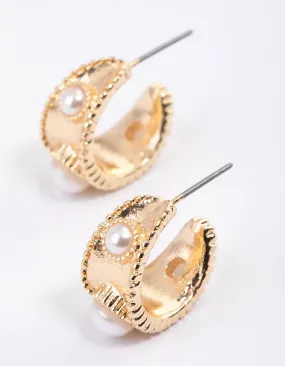 Gold Vintage Pearl Etched Hoop Earrings & Polishing Set