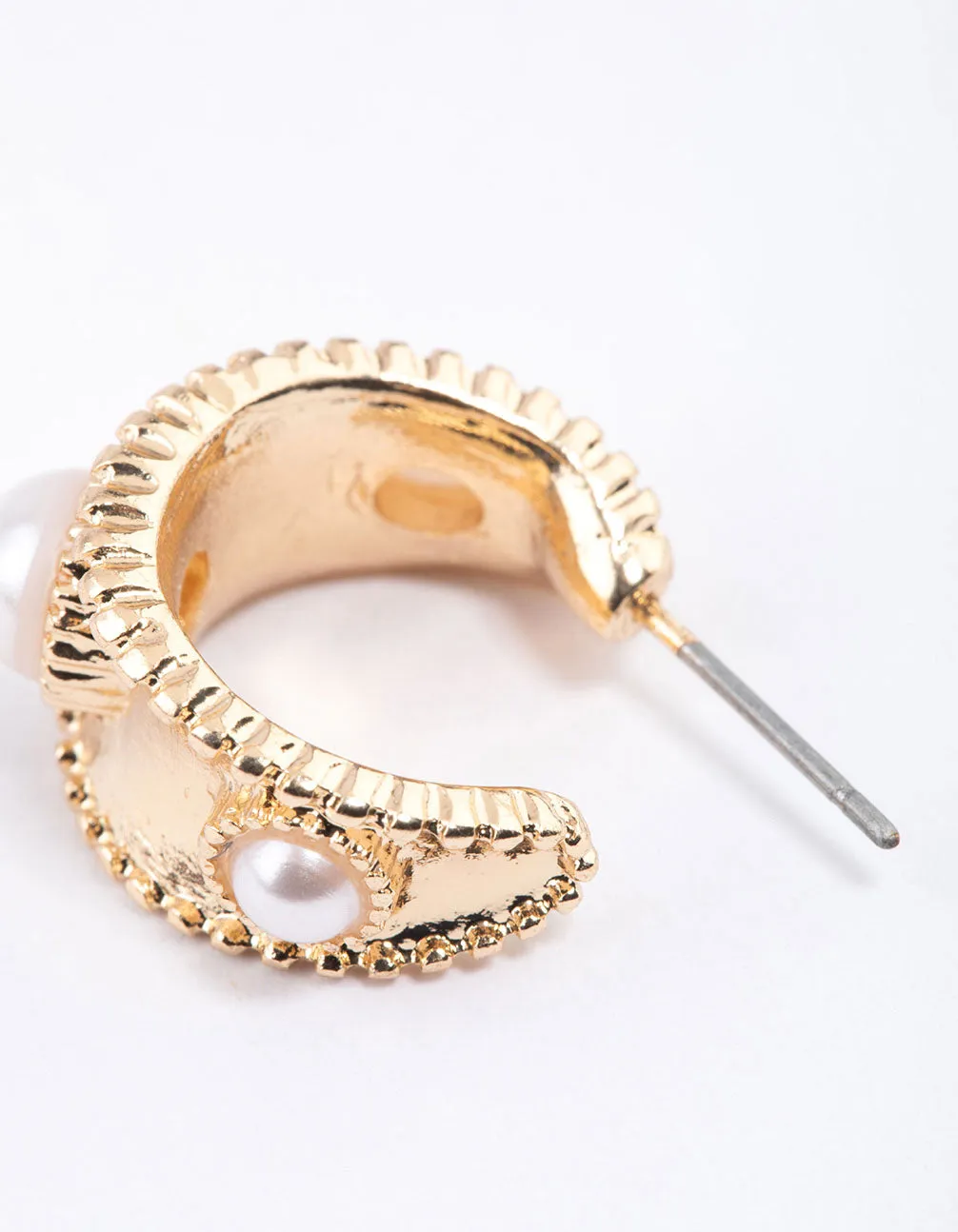 Gold Vintage Pearl Etched Hoop Earrings & Polishing Set