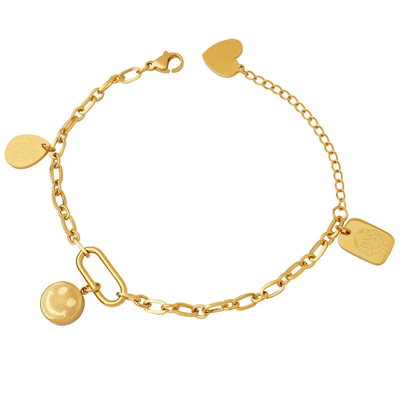 Golden Little Prince Smiley Face Bracelet - Titanium Steel Plated 18K Gold