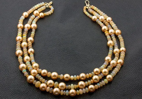 Golden Pearl & Opal Necklace