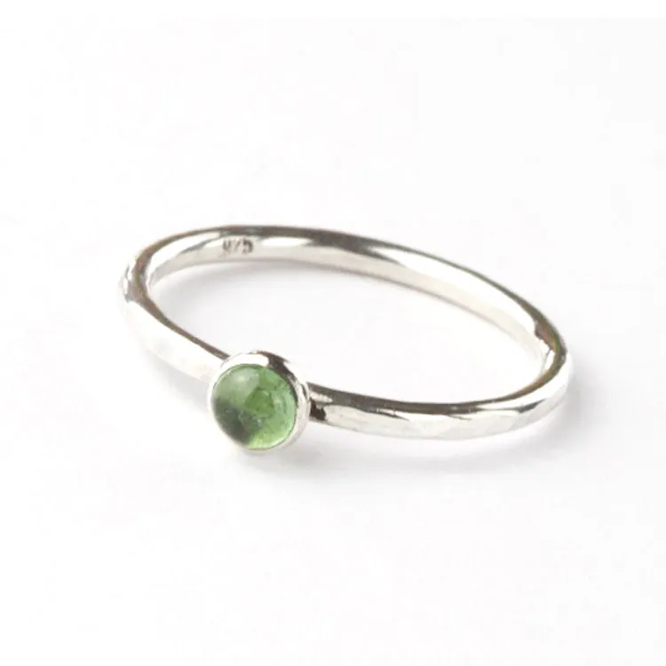 Green Tourmaline and Silver Stacking Ring - Plumeria