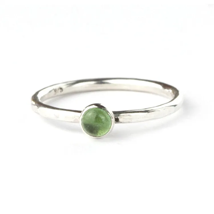 Green Tourmaline and Silver Stacking Ring - Plumeria