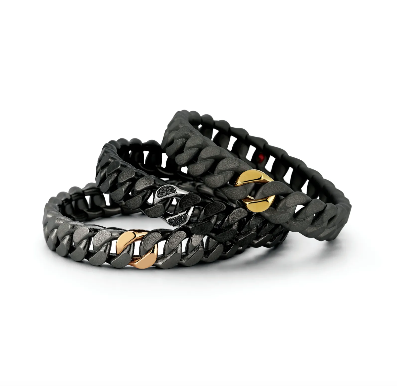 GROUMETTE TITANIUM BRACELET WITH 1 ROSE GOLD LINK by Roberto Demeglio