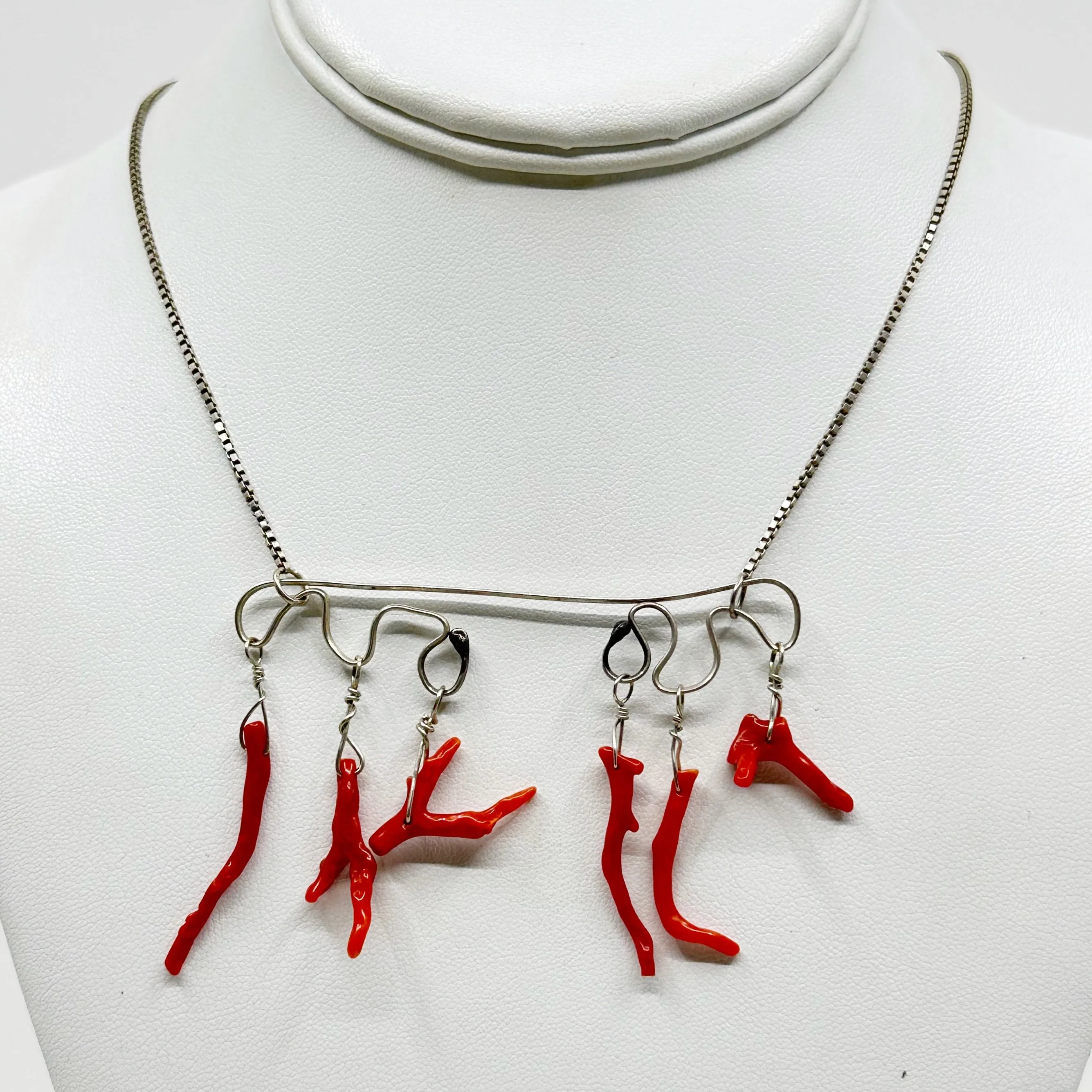 Hand Made Sterling silver Mediterranean branch coral necklace