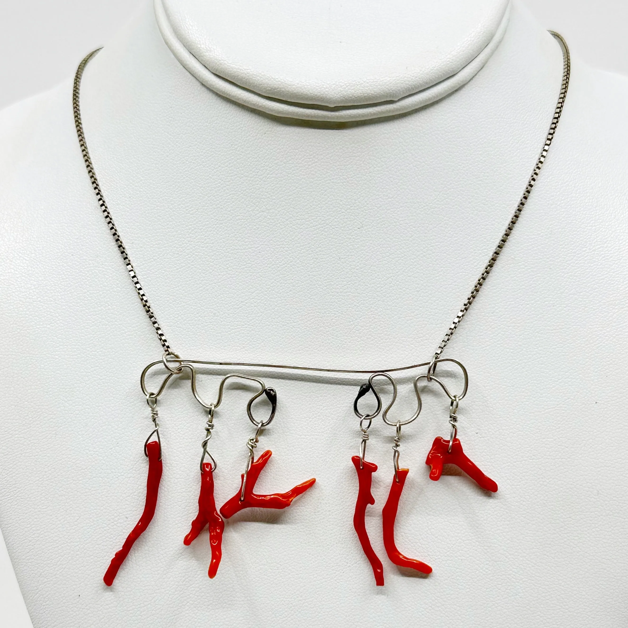 Hand Made Sterling silver Mediterranean branch coral necklace