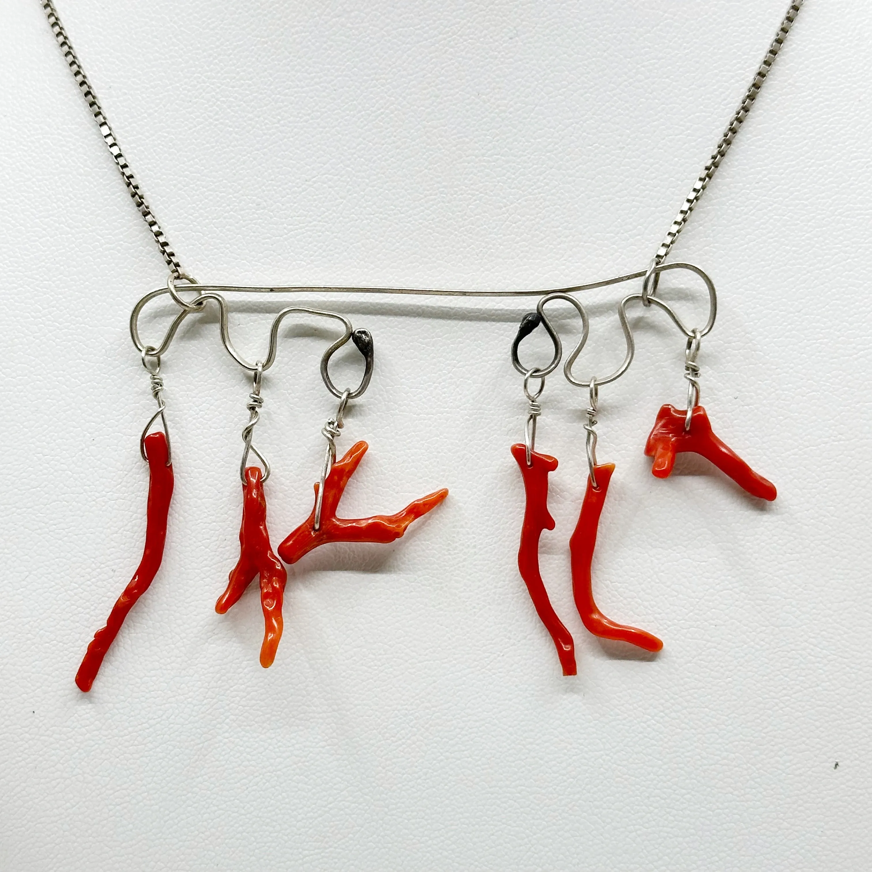 Hand Made Sterling silver Mediterranean branch coral necklace