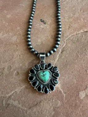 Handmade Turquoise, Onyx & Sterling Silver Pendant