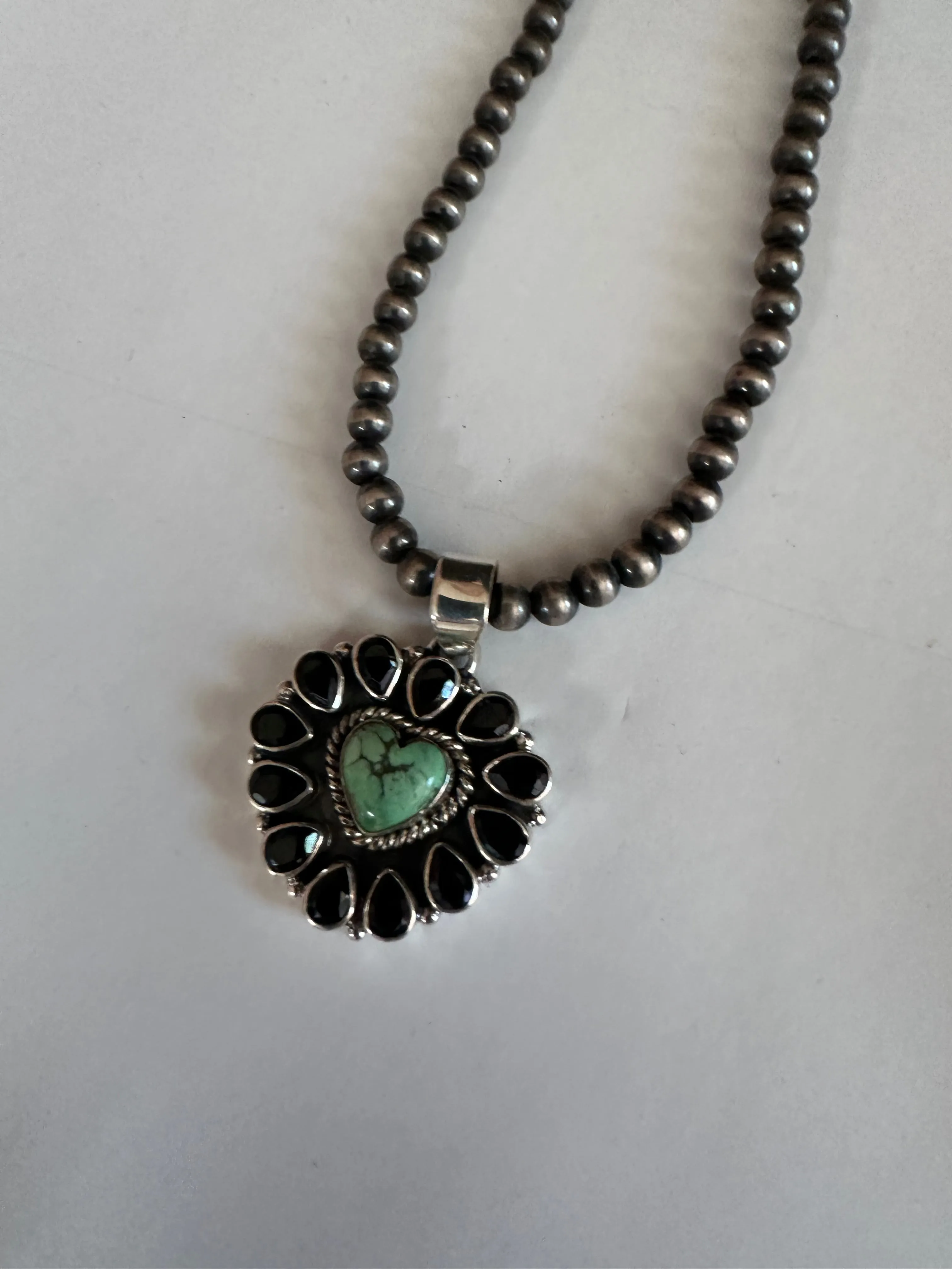 Handmade Turquoise, Onyx & Sterling Silver Pendant