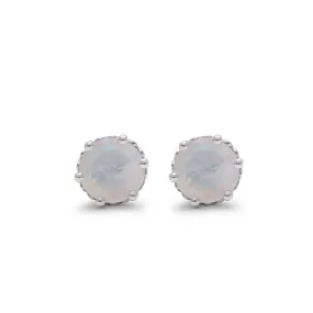 Hazeline Solitaire Stud Earrings (Medium) - Sterling Silver & Rainbow Moonstone