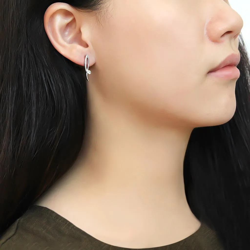 High polished (no plating) Stainless Steel Earrings with AAA Grade CZ in Clear for Women Clear Stone Color Style DA080