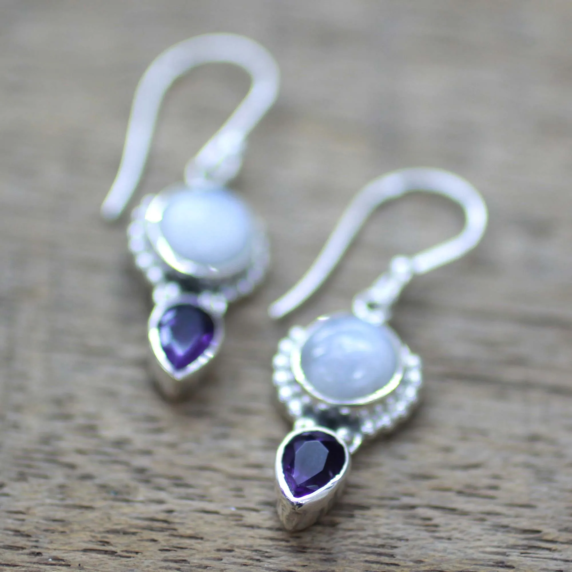 Indian Rain Multi-Gem Silver Dangle Earrings