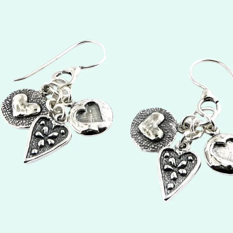 Israeli Jewelry Silver Earrings for Woman Dangling Heart Charms