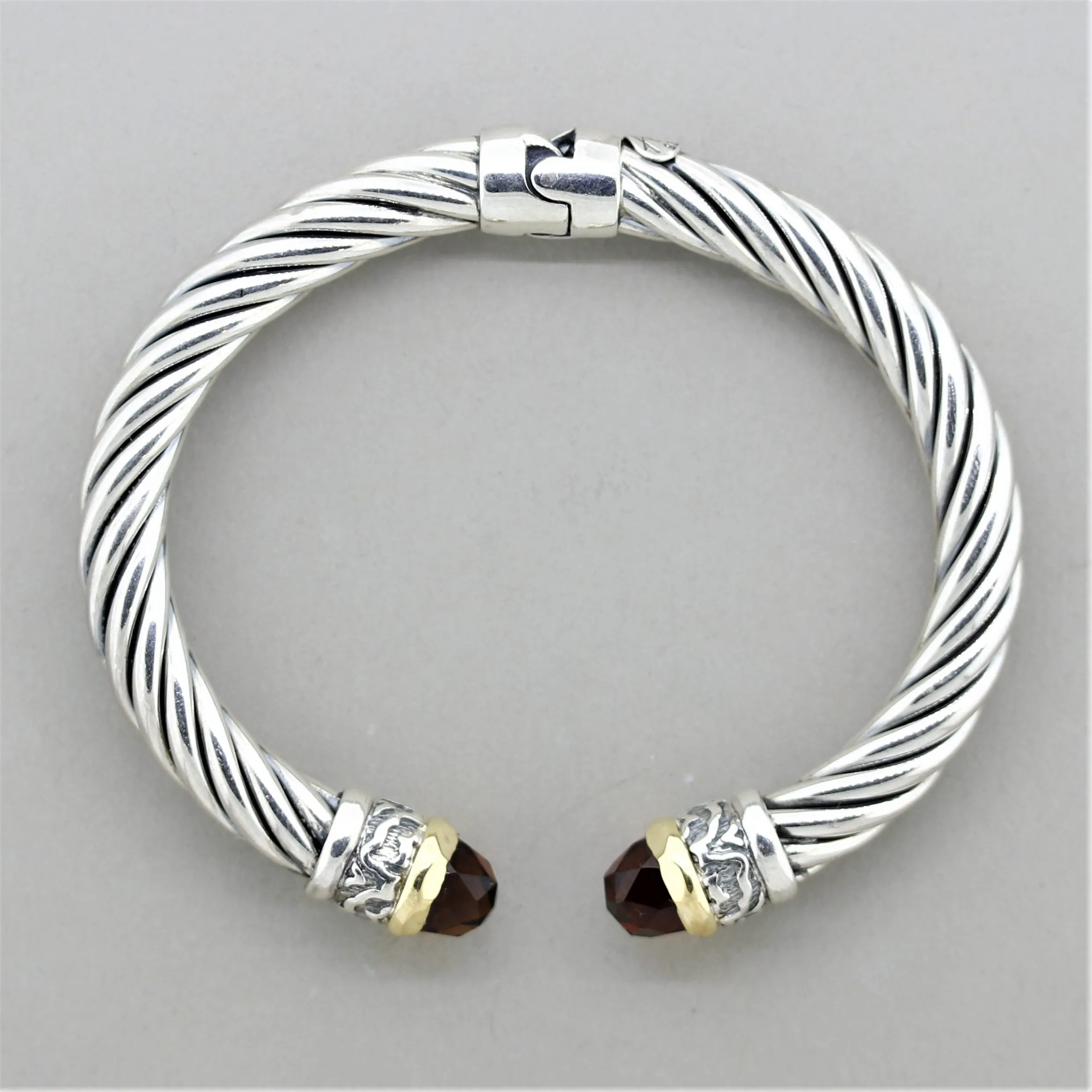 Italian Alisa Garnet Sterling Silver & Gold Twisted Cable Bracelet