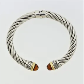 Italian Alisa Garnet Sterling Silver & Gold Twisted Cable Bracelet