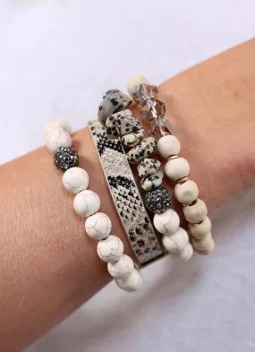 Ivory Beaded And Animal Print Bracelet Set