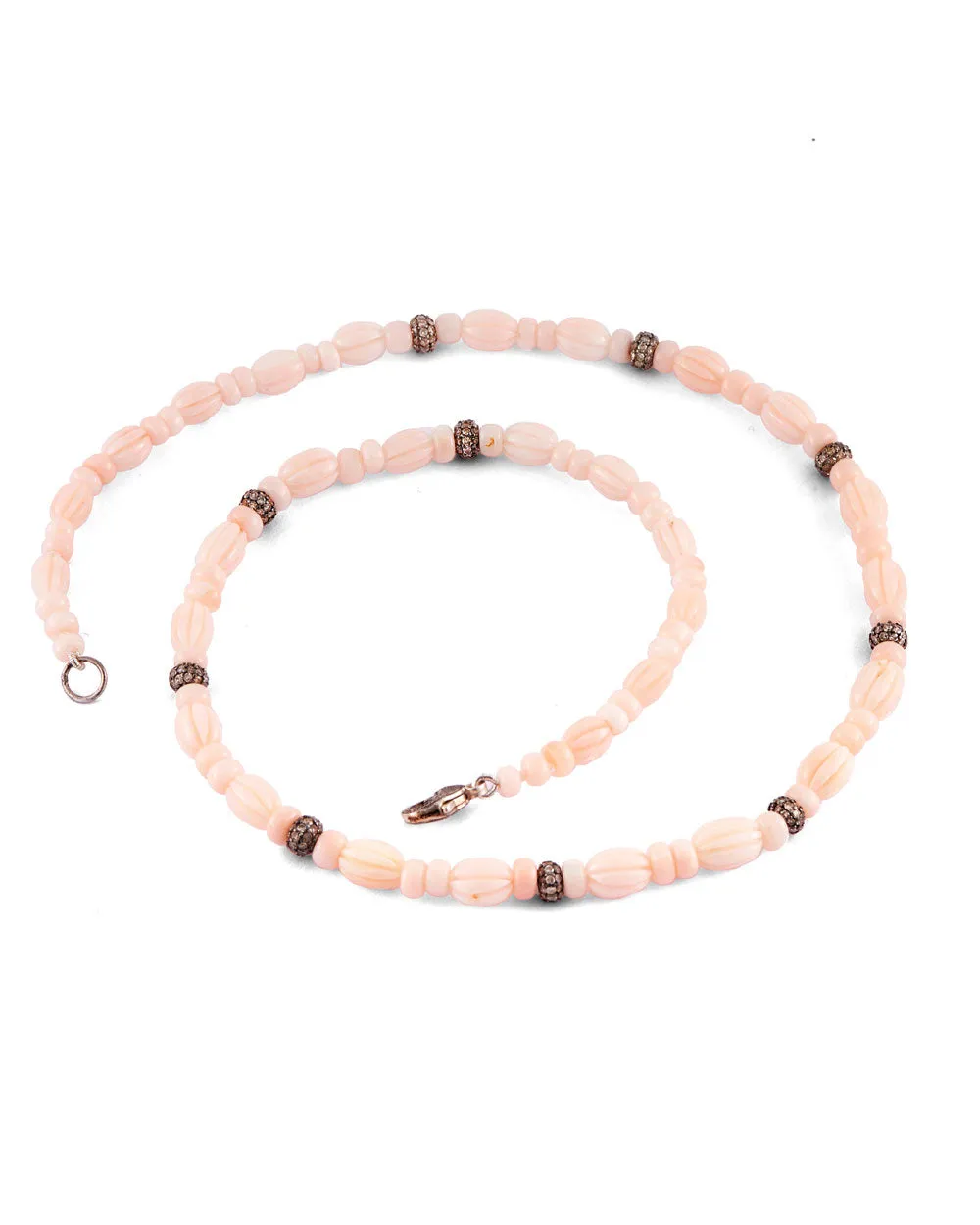 Japanese Coral and Diamond Bead Necklace