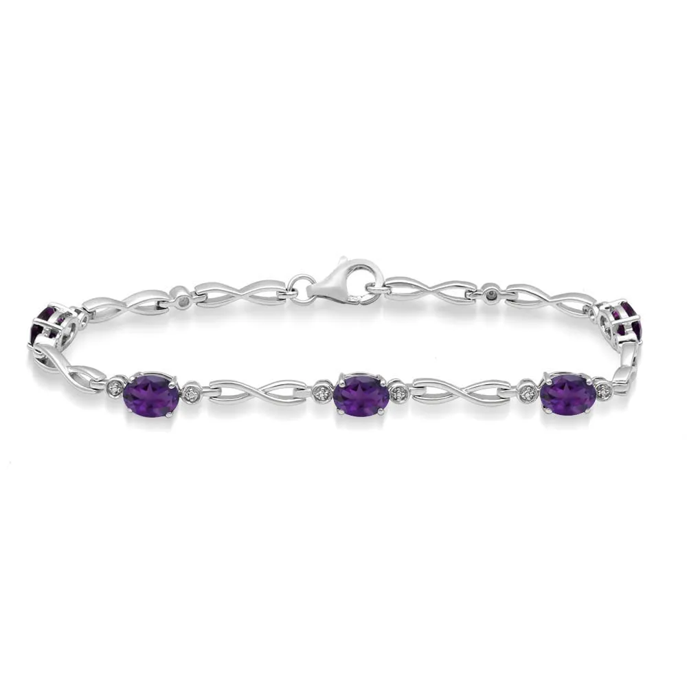 Jewelili Sterling Silver with Amethyst Link Bracelet