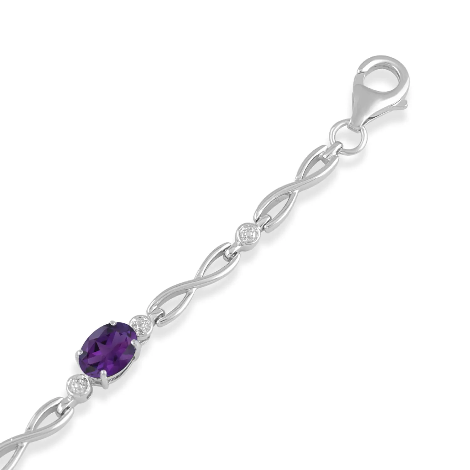 Jewelili Sterling Silver with Amethyst Link Bracelet