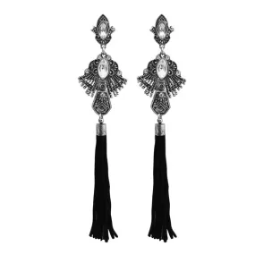 Jeweljunk Rhodium Plated Stone Thread Earrings