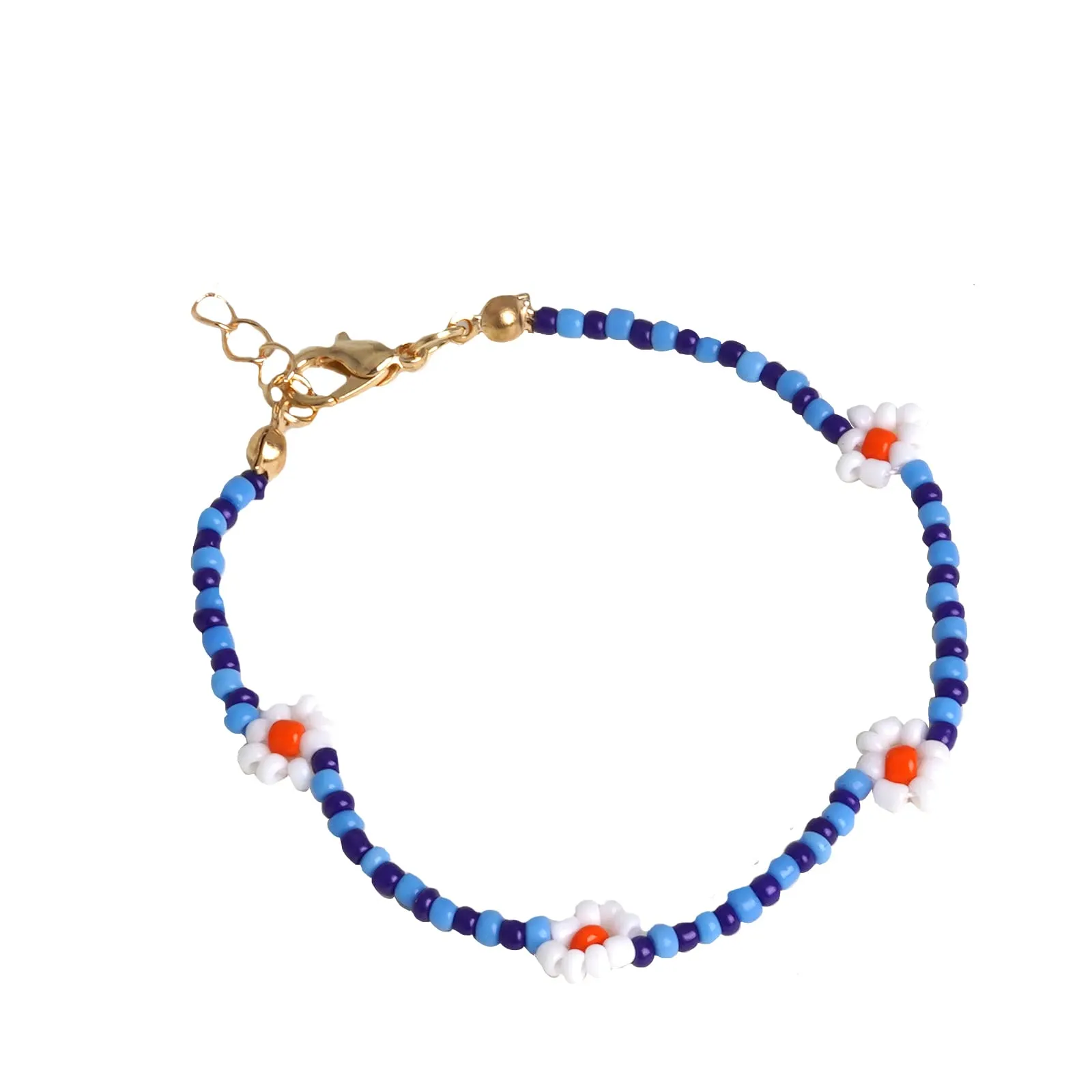 Joker & Witch Daisy Bloom Blue Beaded Bracelet for Women