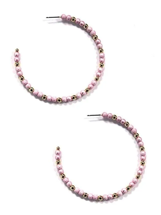 KE8832 Contrast Bead C Shape Hoop Earrings