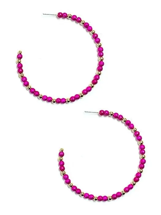 KE8832 Contrast Bead C Shape Hoop Earrings