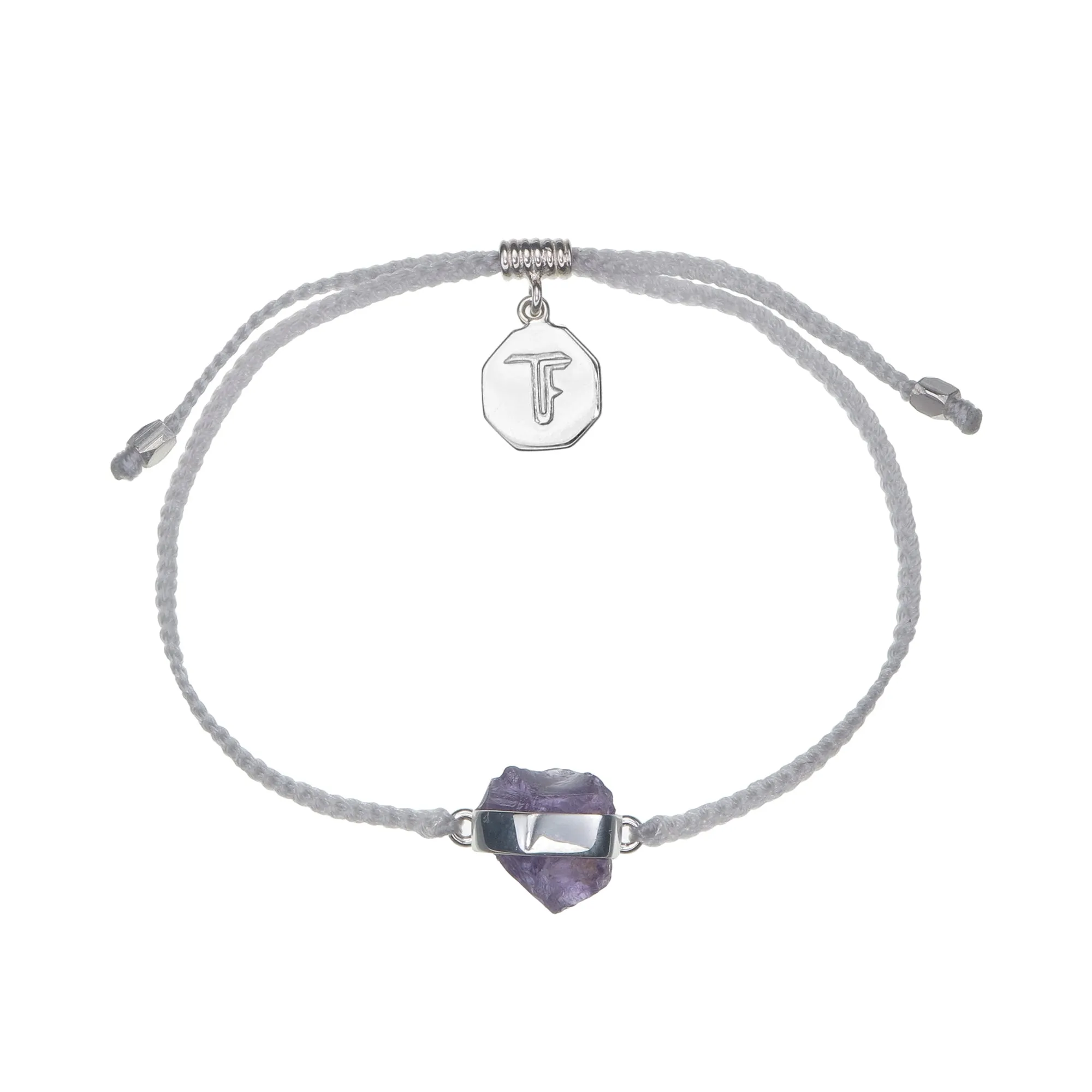 KIDS CRYSTAL BRACELET -PASTEL GREY WITH AMETHYST - SILVER