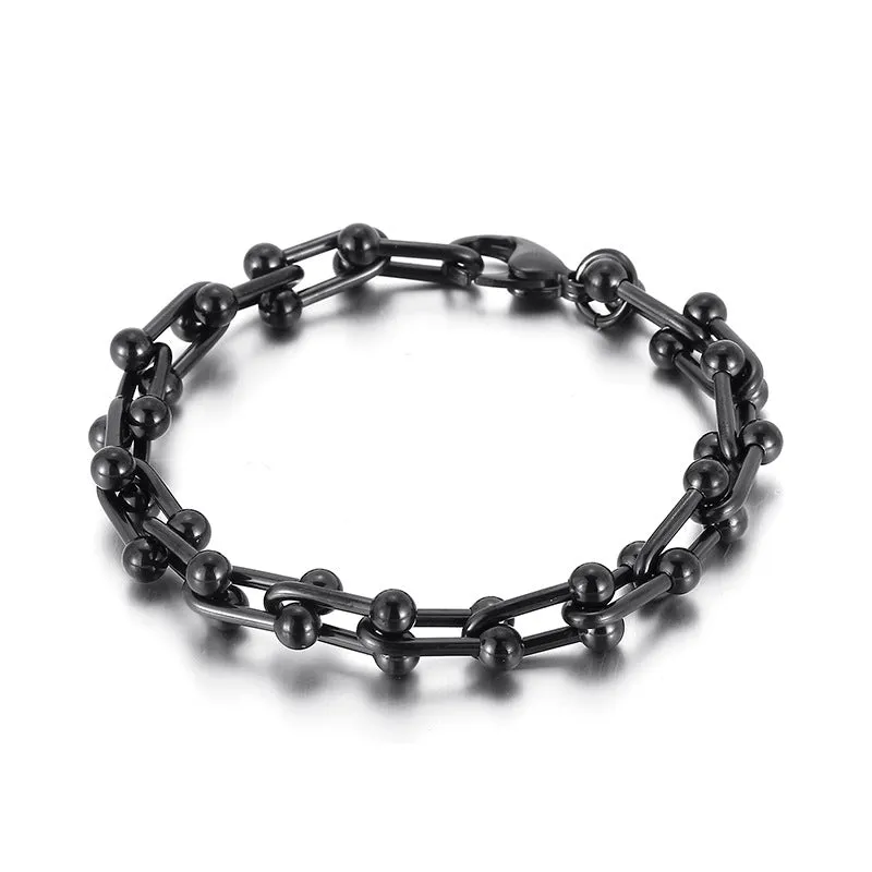 Korean Hip-Hop Titanium Steel Horseshoe Buckle Bracelet for Trendy Men and Women