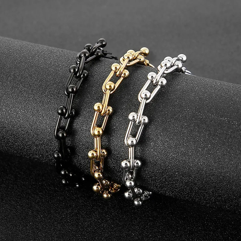 Korean Hip-Hop Titanium Steel Horseshoe Buckle Bracelet for Trendy Men and Women