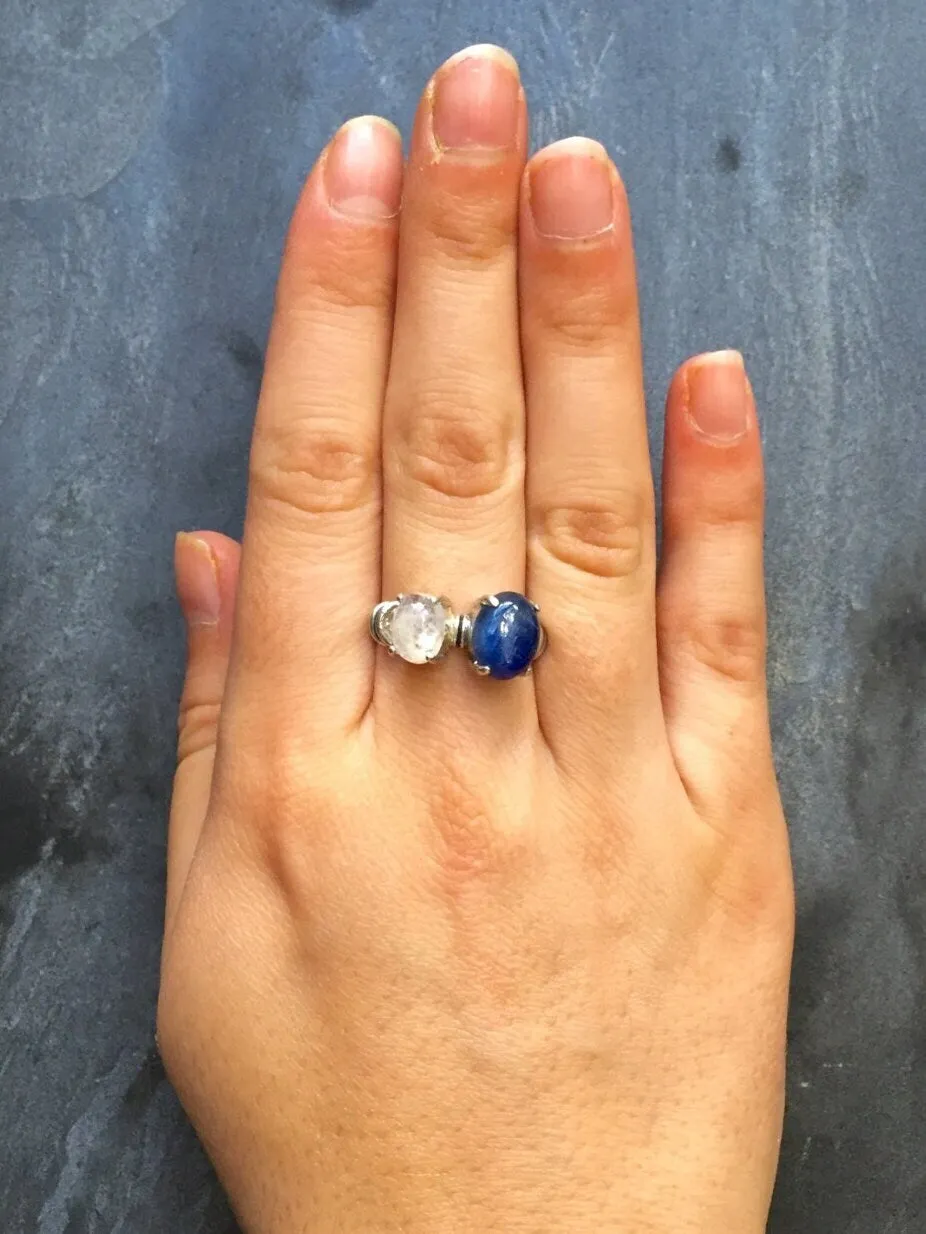 Kyanite Ring - Two Stone Ring - Moonstone Statement Ring