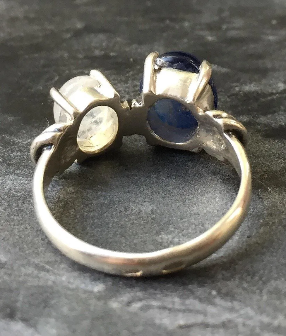 Kyanite Ring - Two Stone Ring - Moonstone Statement Ring