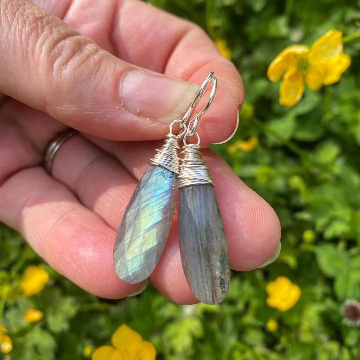 Labradorite, faceted drop, sterling silver, earrings