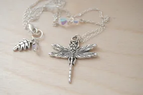 Large Silver Dragonfly Necklace | Dragonfly Charm Necklace | Cute Insect Jewelry