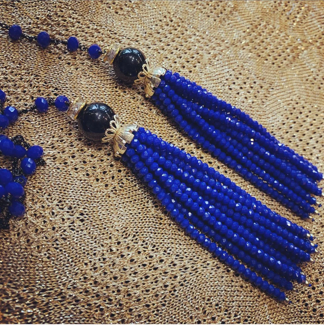 Lariat Cobalt Blue Tassell Long Necklace