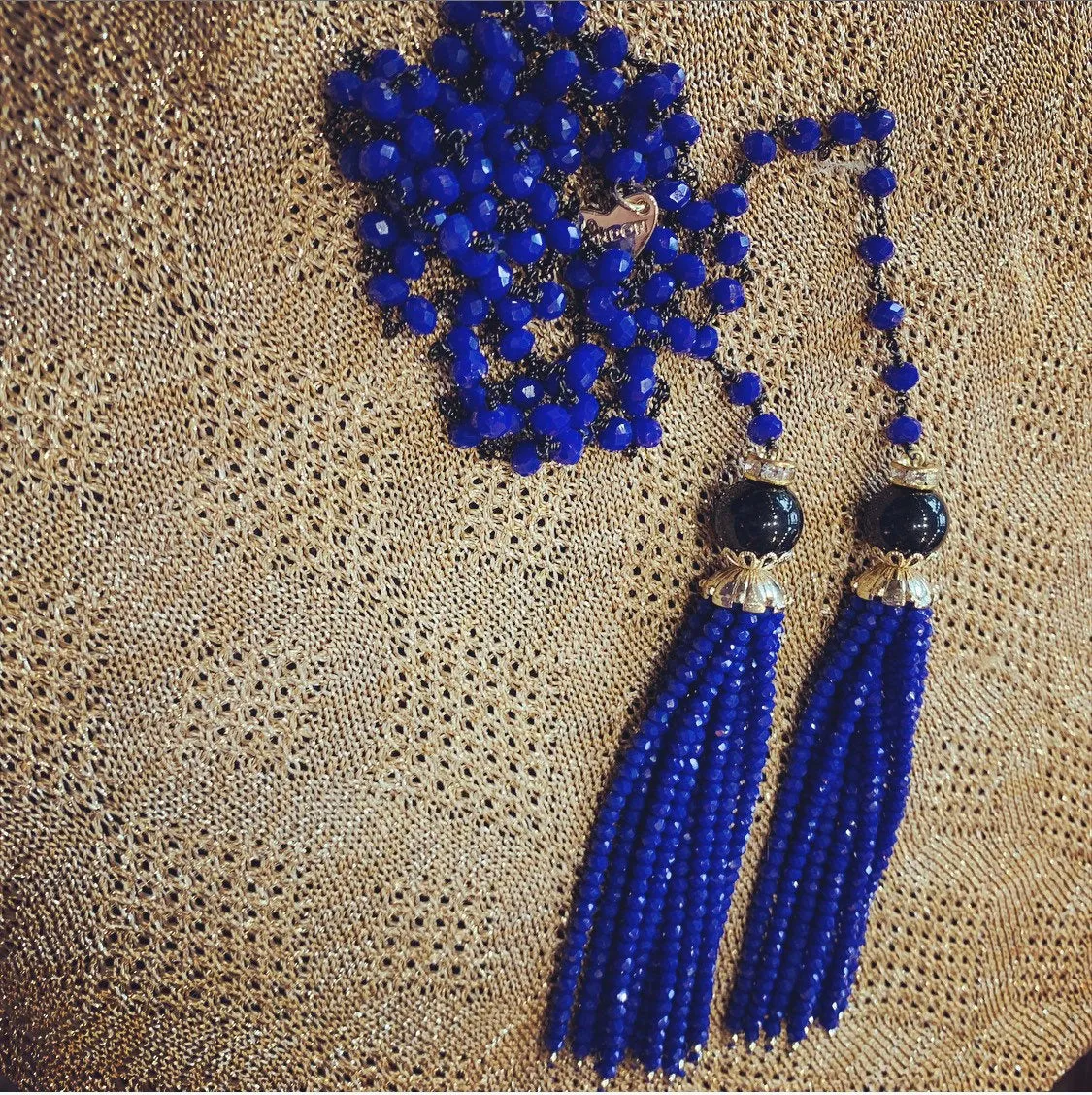 Lariat Cobalt Blue Tassell Long Necklace