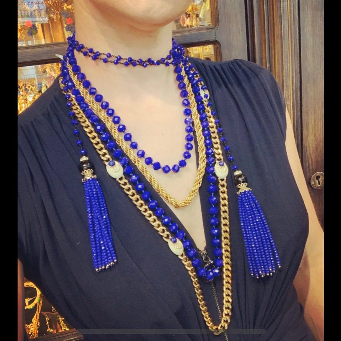 Lariat Cobalt Blue Tassell Long Necklace