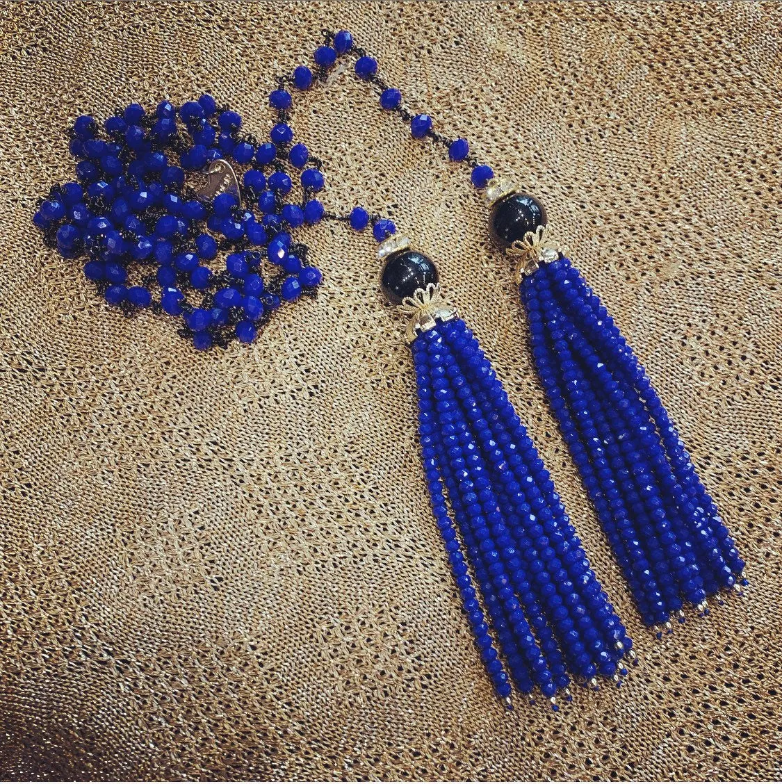 Lariat Cobalt Blue Tassell Long Necklace